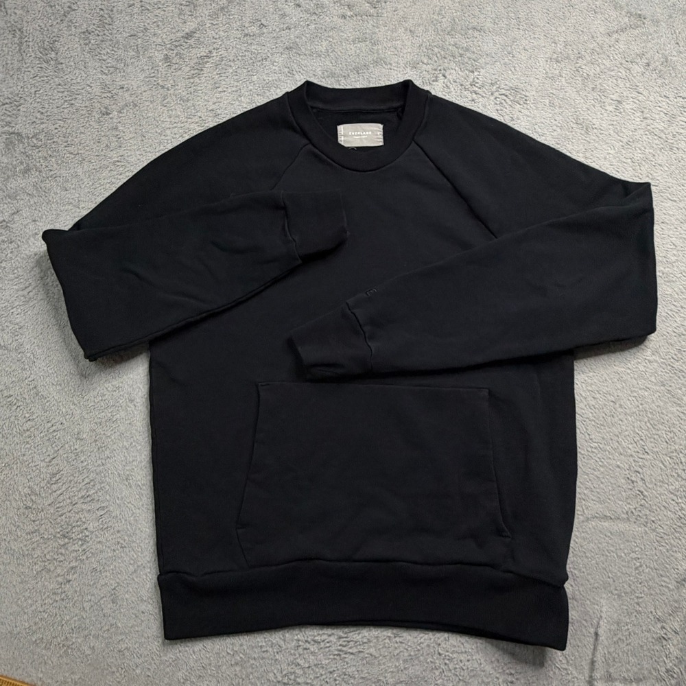 Everlane Organic Cotton Raglan Sweatshirt Black Small Kangaroo Pocket M-SWT-OCTN